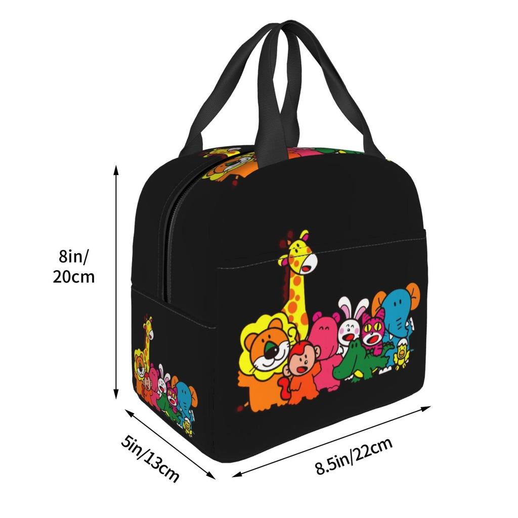 Tabekko Animal Isolierte Lunchtasche mit Verschluss, Schwarz, Bento-Box, Isoliert, Kühltasche mit Reißverschluss, Kompakt, Weiche Kühltasche, Tragetasche/Öko-Tasche