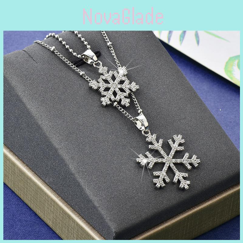 Elegant Korean Double Layer Snowflake Necklace For Women Fashion Accessory