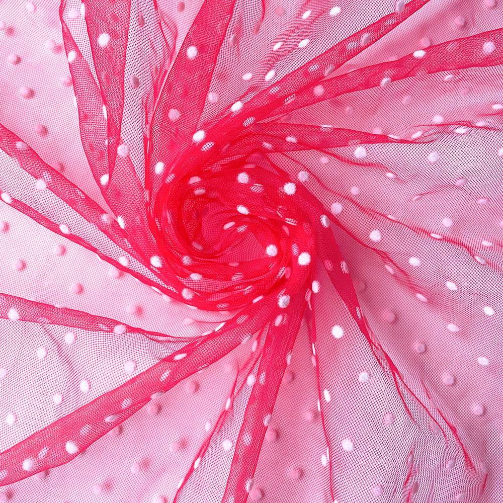 Flocked Polka Dot Tulle Fabric White & Khaki Polyester Stretch 155cm Width for Puff Skirt Clothes Sewing DIY Wedding Decoration