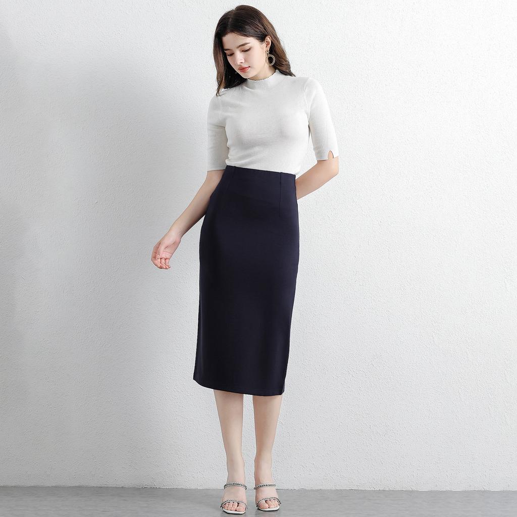 Damen Pendler Midilanger Rock Hüftrock, High-End Gefühl von Schlankheit, Schwarzer Professioneller Rock, Damen Stretchrock