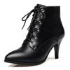 Red Short Boots Shoes Autumn Spring Women's Ankle Boot Black Point Toe Lace-up High Heels Party Dance Shoes Ladies Large Size