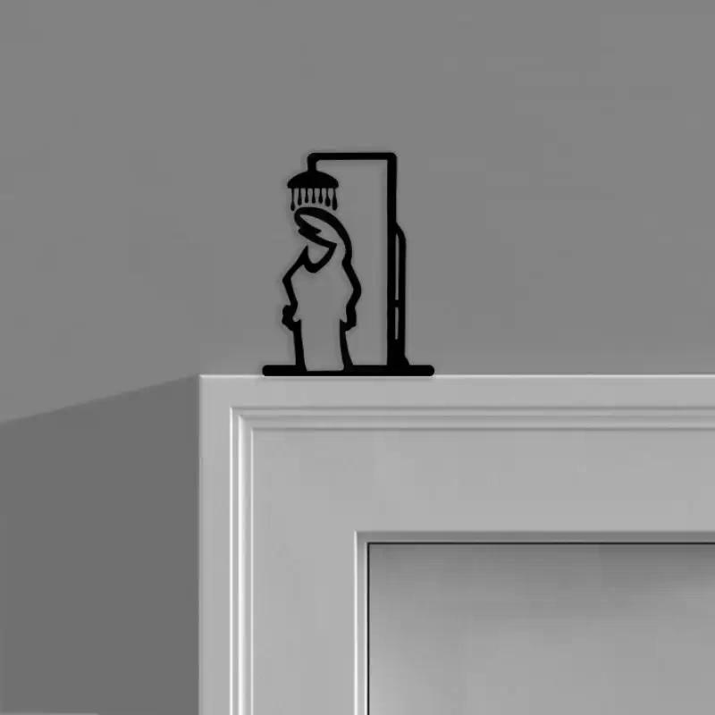 1Pcs Shower Figure Wall Decoration Minimalist Line Metal Bathroom Sign Rustic Door Art Sign Funny Door Topper Home Decorations