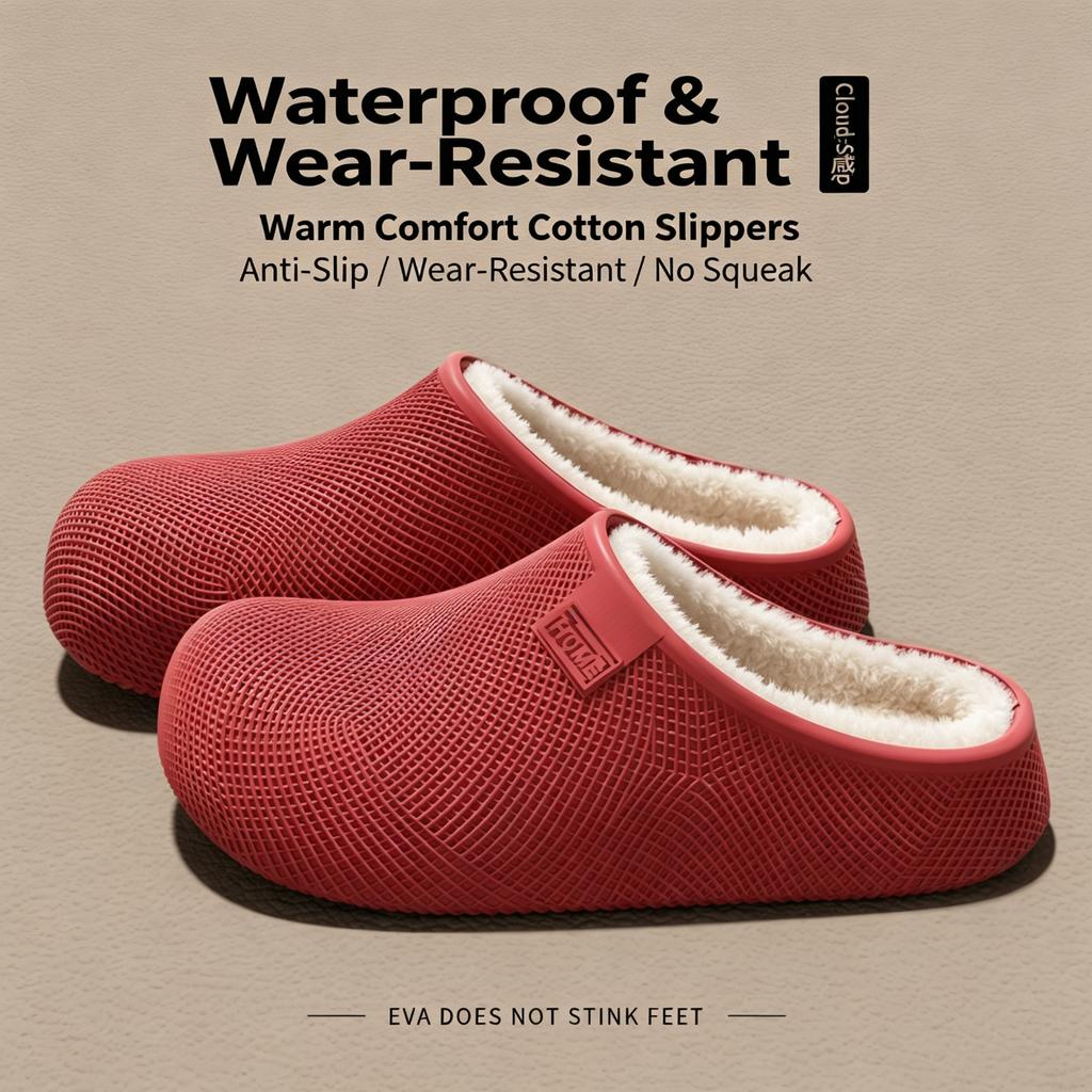 3.0cm Thick Sole Winter Warm Clogs Women Men Plush Lined Non-Slip Waterproof Mesh EVA Indoor Outdoor Casual House Shoes