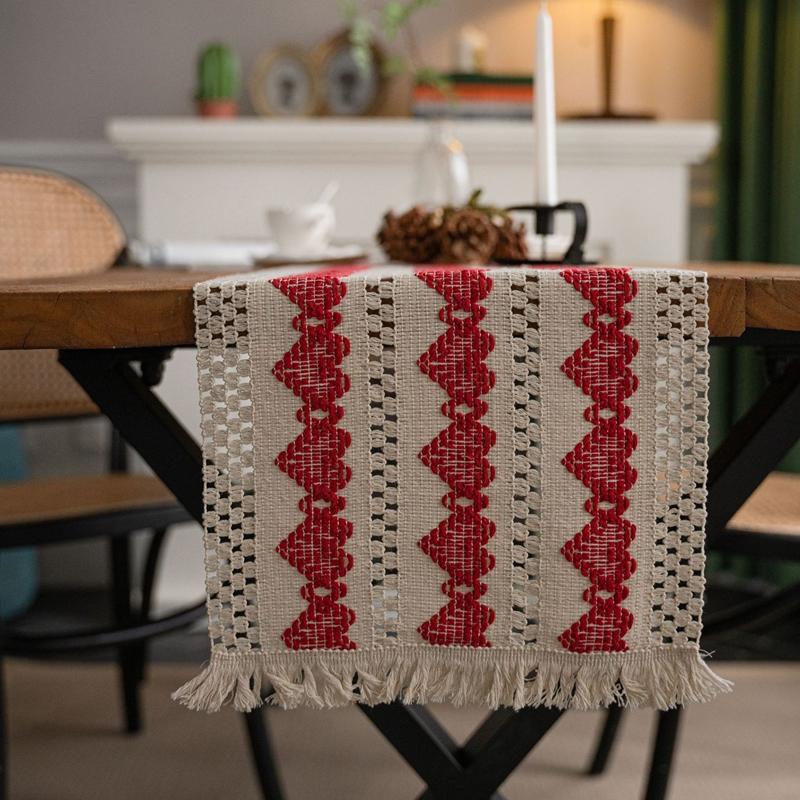 Table Flag Cotton Hemp Red Love Wedding Color Weaving Natural Material American Festival Party Dining Table Decoration