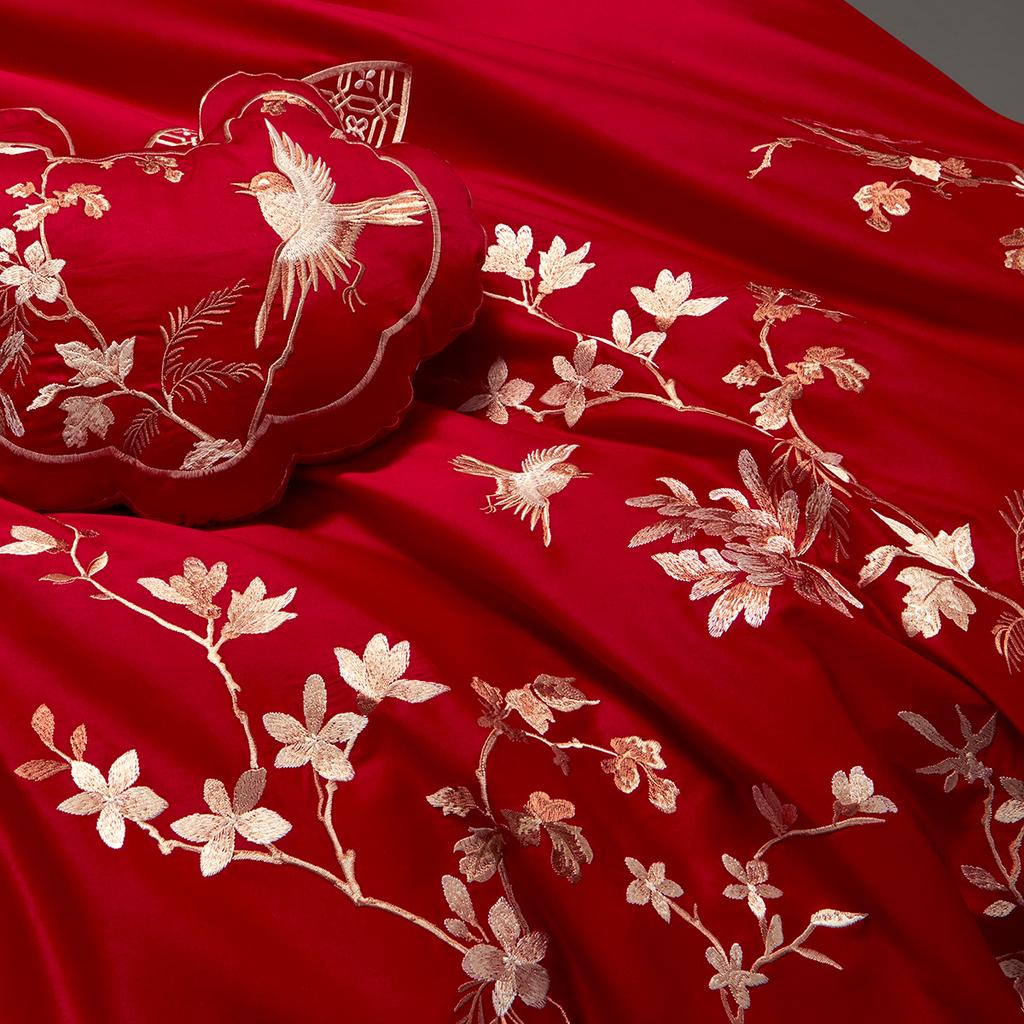 New Chinese Style High Count Satin Cotton Wedding Embroidery Four Piece Set - Eyebrow Tips On the Wedding
