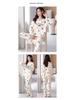 Women's Korean Style Cartoon Long Sleeve Casual Home Set with Chest Pads