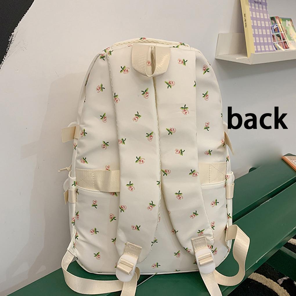 2025 New Japanese Floral White School Backpack – Cute Nylon Rucksack for Teenage Girls, Women's Book Bag, Student School Bags