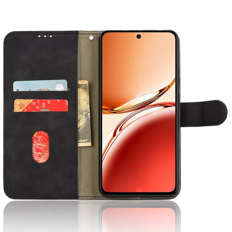 

For Oppo Reno12 F 5G Case Skin-Feel Leather Wallet Folio Flip Anti-Drop Phone Cover Brown