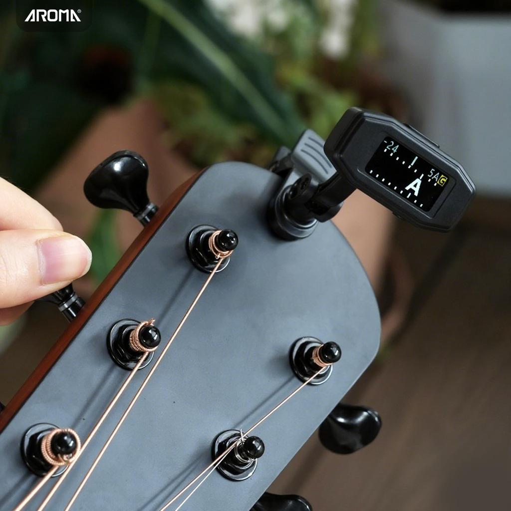 Aroma Supports TFT Easy to Read Even in Strong Rotating Compatible with and Ukuleles Clip-on Tuner, Rechargeable, High-Speed Tuning, High-Performance