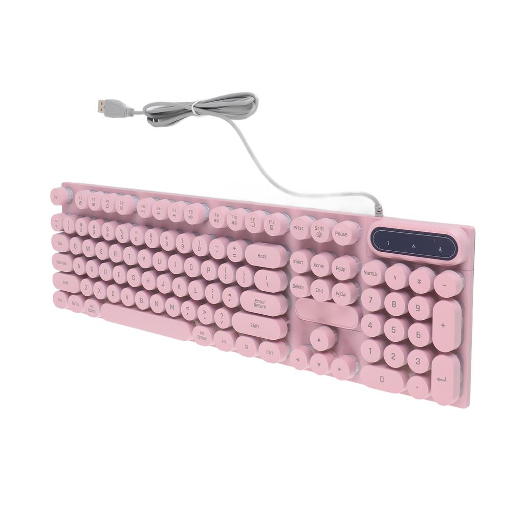 Gaming Keyboard USB Round 104 Keycaps Backlit Ergonomic Fodable Feet Multimedia Keys Wired Keyboard for Desktop Laptop