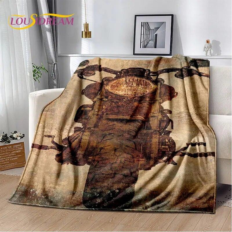 Pătură de pluș moale cu craniu de motocicletă retro, vintage, pătură de flanel, pătură pentru sufragerie, dormitor, pat, canapea, husă de picnic