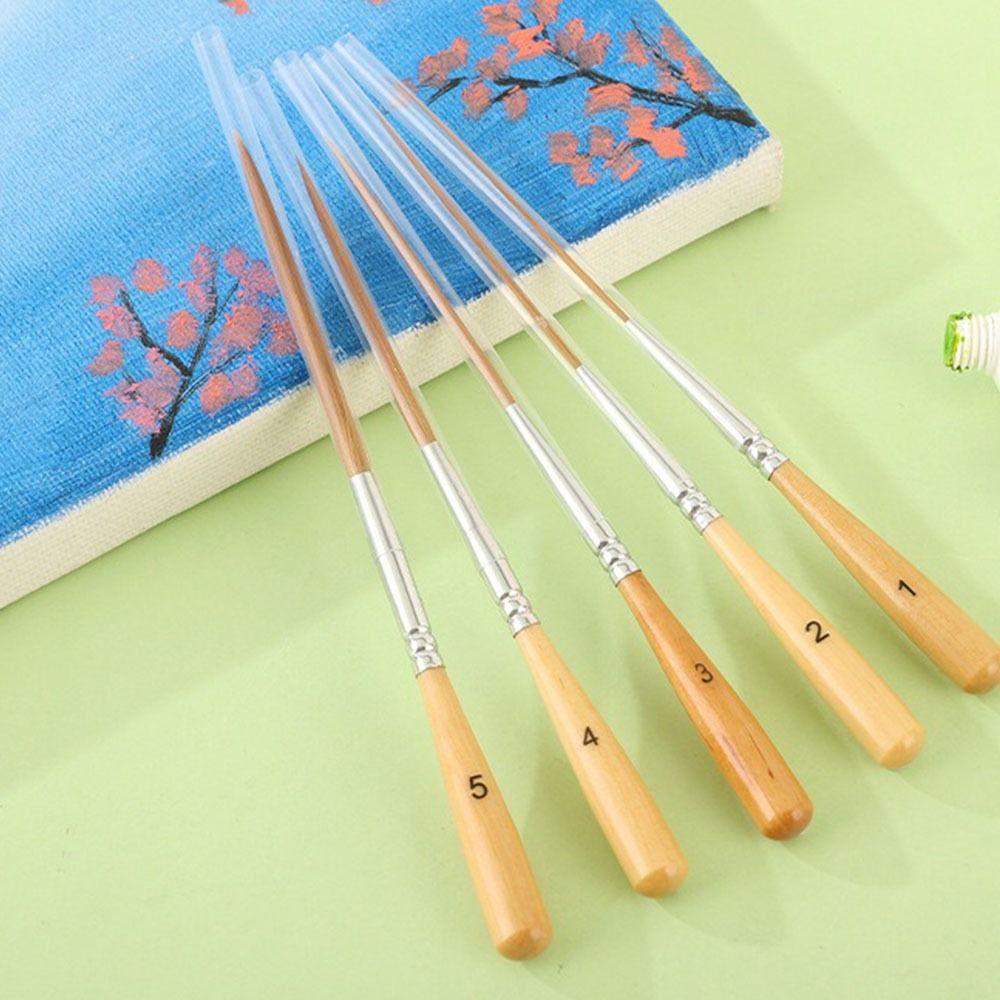 5Pcs Smooth Strokes Long Line Brush Set Wood Handle Art Paint Brushes Painting Brush Set Child