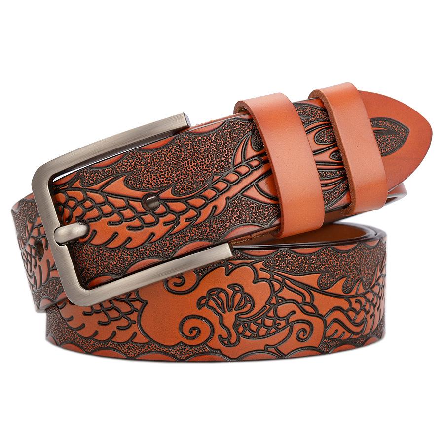 Personalized Men's Leather Belt for Jeans – Customized Carving Cowhide Belt Fashion Accessory