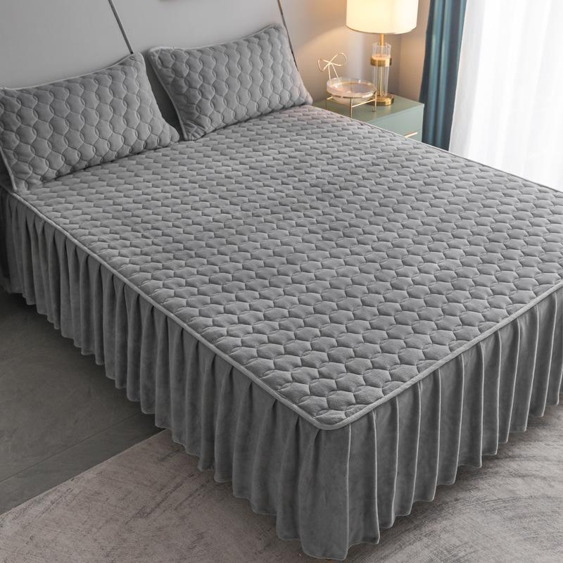 

Хлопковая юбка-кровать из молочного бархата, однотонная юбка-кровать, комплект из трех предметов, защитный чехол для одинарного и двойного матраса 200x220cm