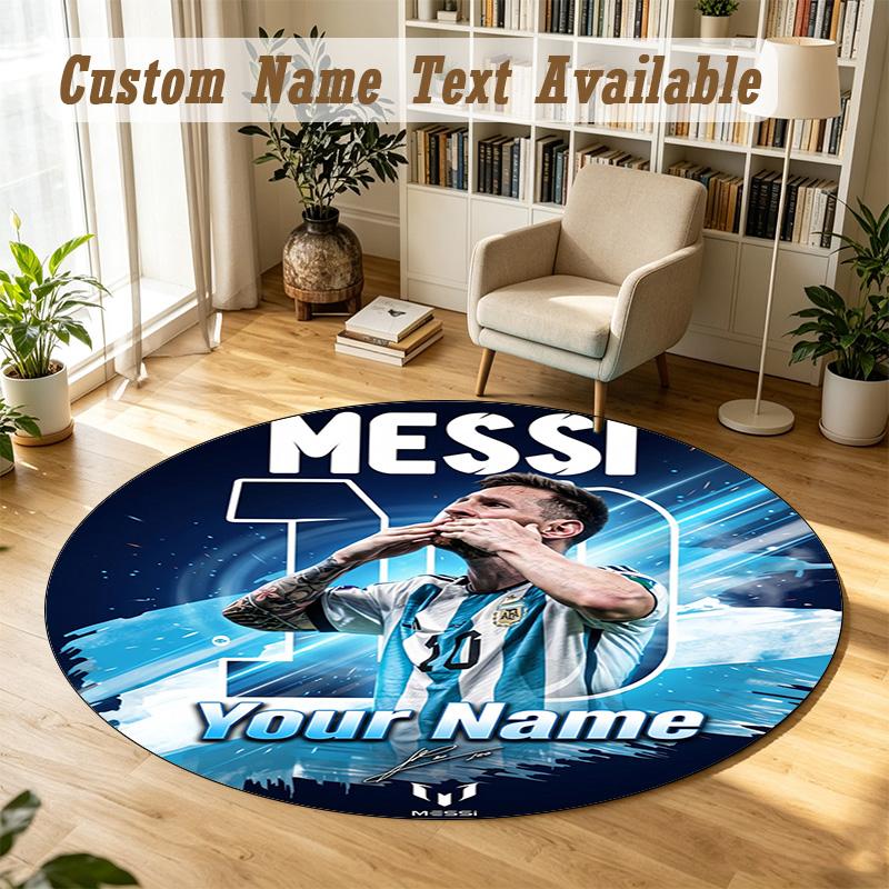 Round Rug Custom NameLionel Messi Pattern Non Slip Carpet Home Floor Decor