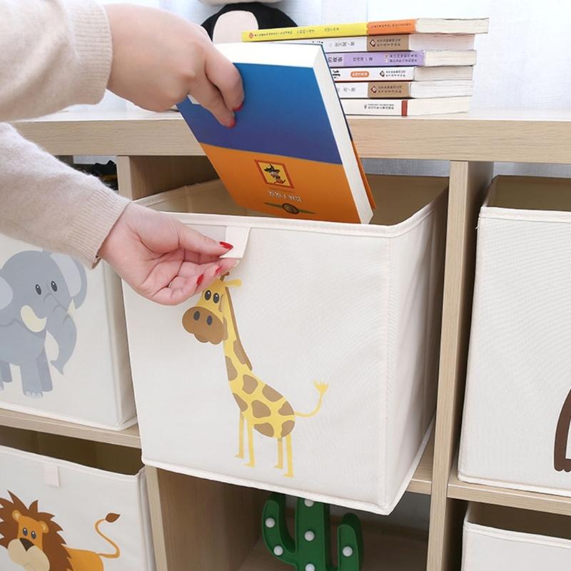 Animal Themed Foldable Toy Storage Box for Kids Cube Organiser Bin with Handles Large Capacity Playroom Organiser