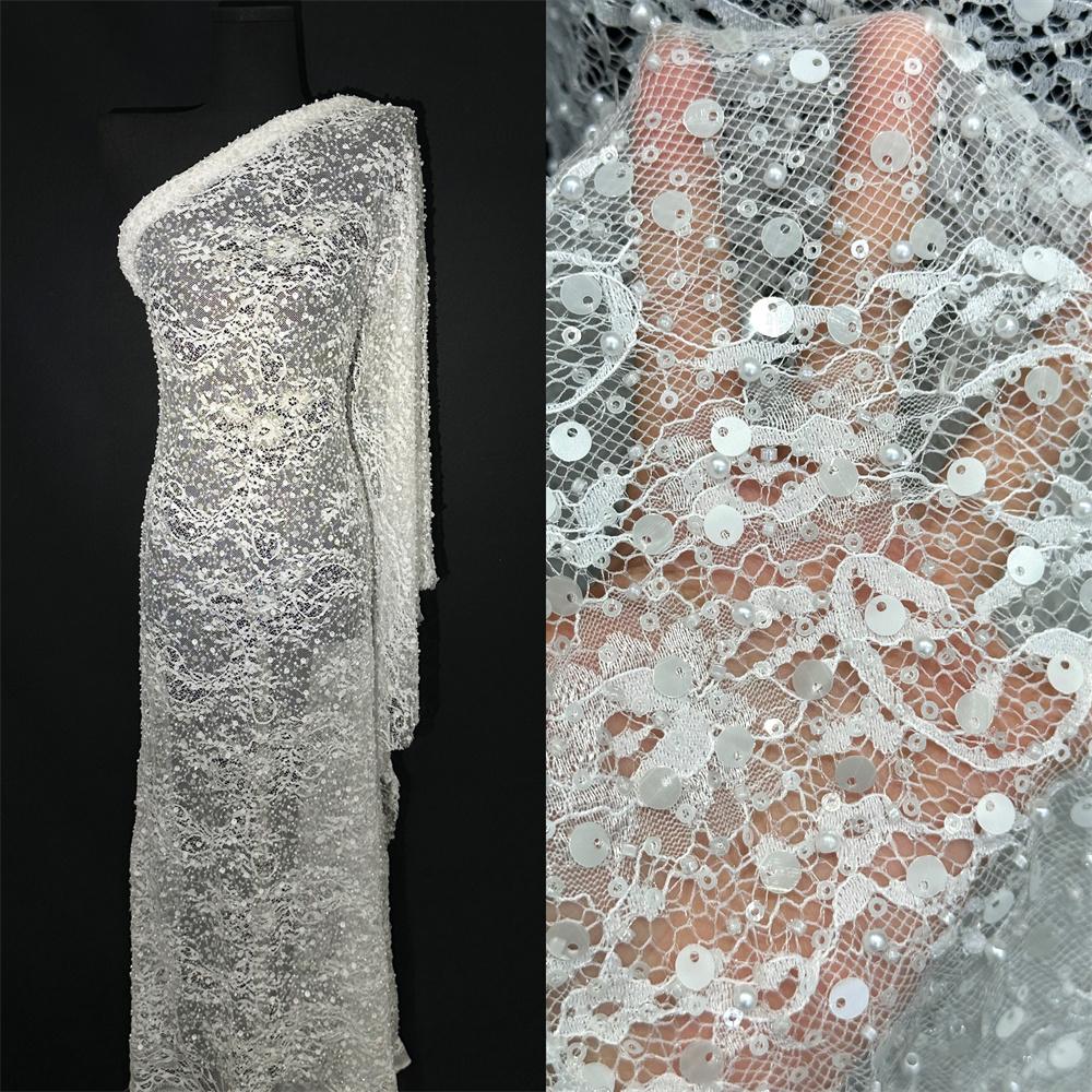 Luxury French Mesh Beads Lace Fabric 2025 High Quality African Sequins Mesh Lace Fabrics For Nigerian Women Wedding Dress Sewing