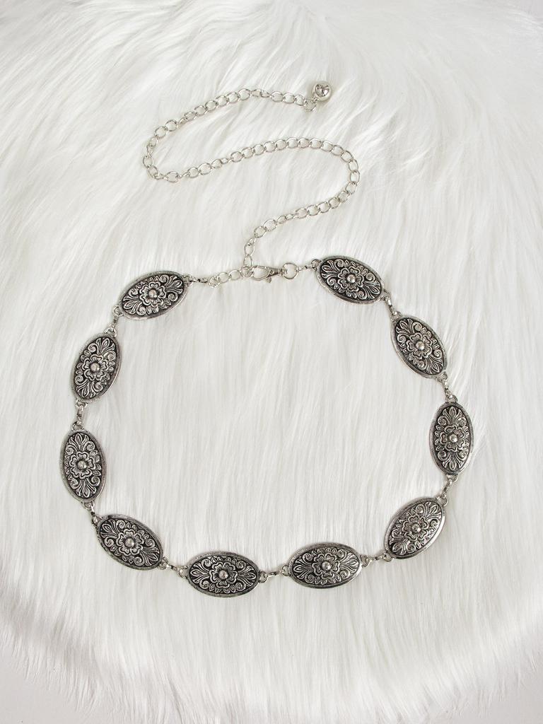 Classic Metal Woman Waist Chain With Embossed Pattern Casual Accessory Fashion