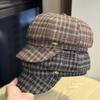 Autumn and Winter New Style Woolen Versatile Octagonal Hat Women's Plaid British Casual Retro Face Showing Newsboy Painter Hat Trend