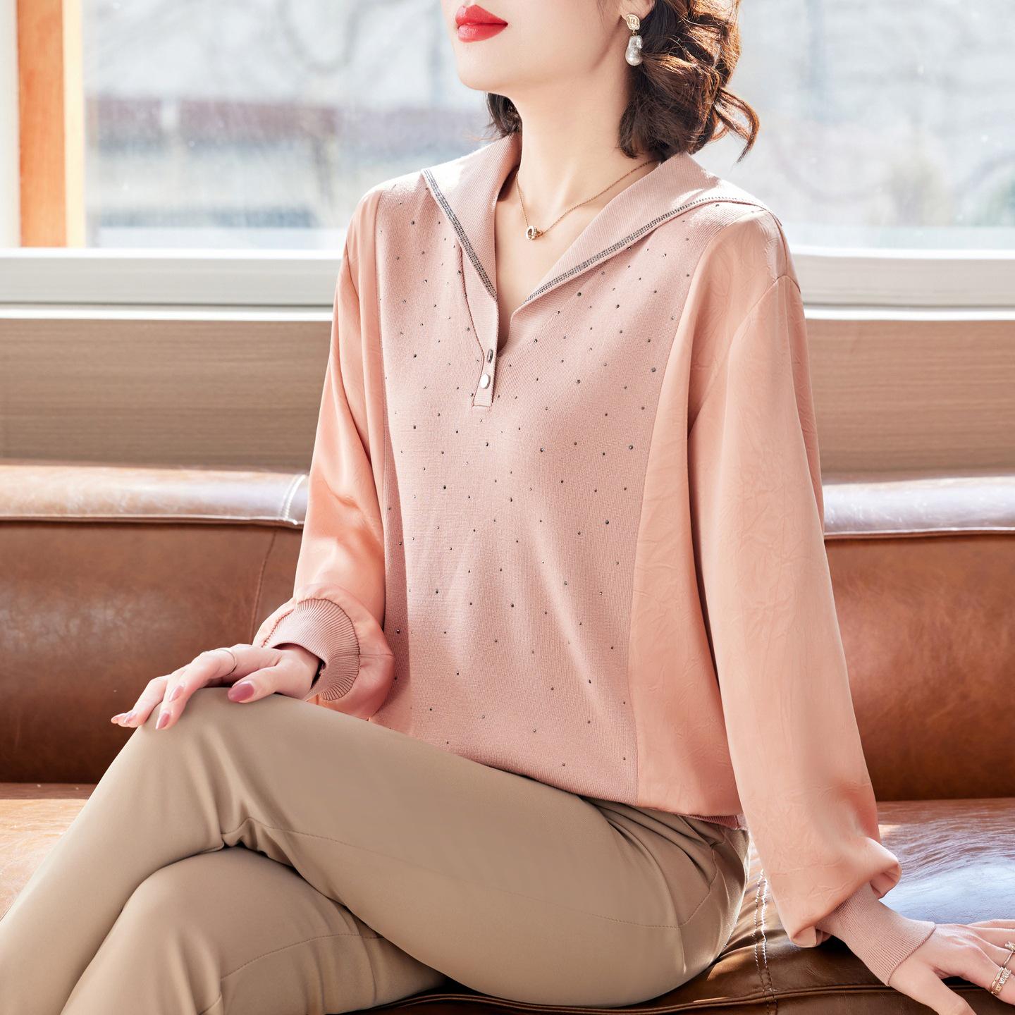 

Spring Knitwear Sheer Sleeve Top for Women - Slimming Sweater for Young to Elderly 2XL (125-140 jin)