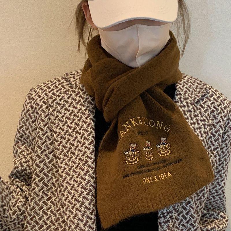 

Wool Knitted Woolen Bear Gift Scarf for Women in Winter New High End Christmas Red Korean Style All Match Scarf