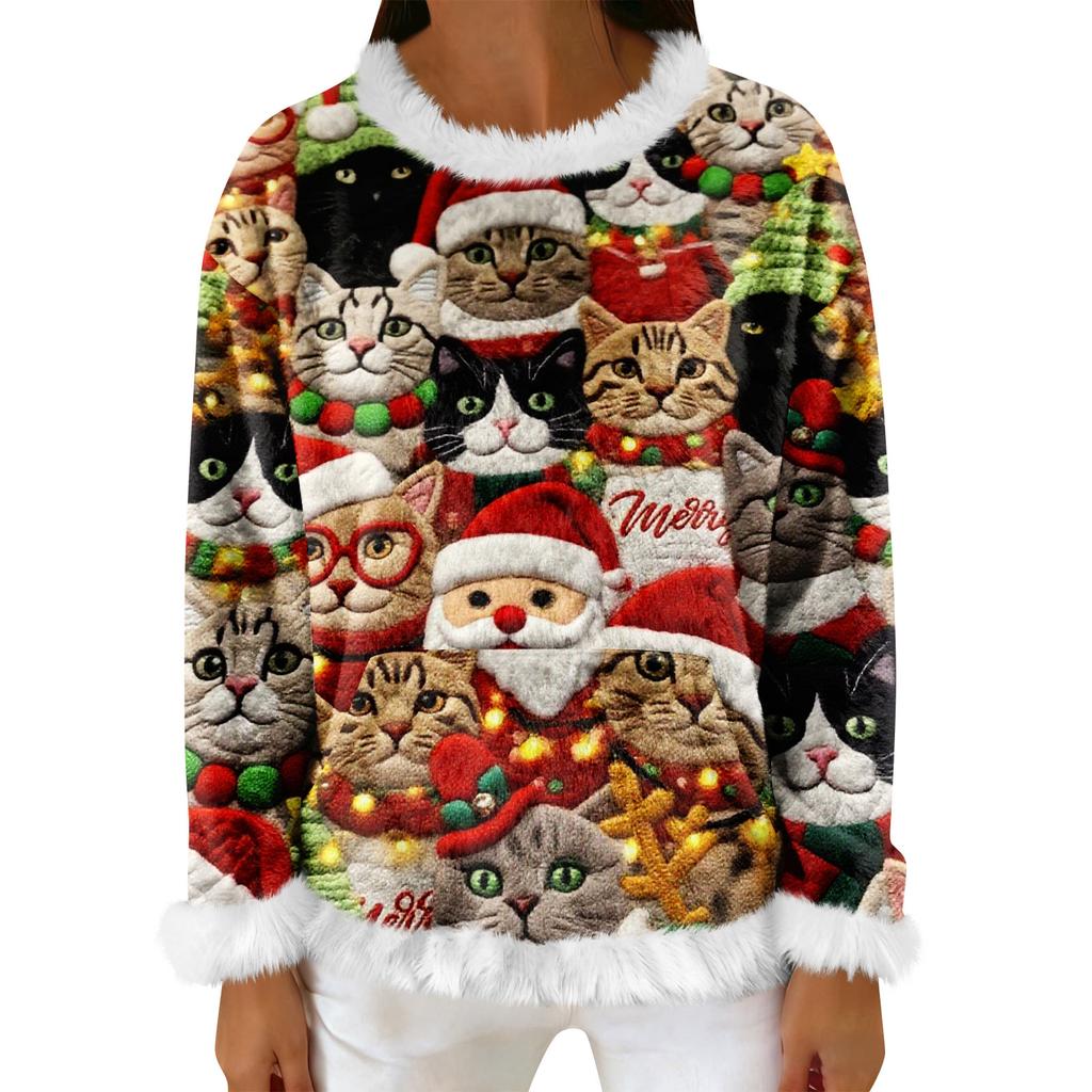 Women's Casual Fleece Sweatshirt  Long-Sleeve Round  Neck Casual Comfortable Loose-Fit Lightweight Women's Flannel Sweatshirt