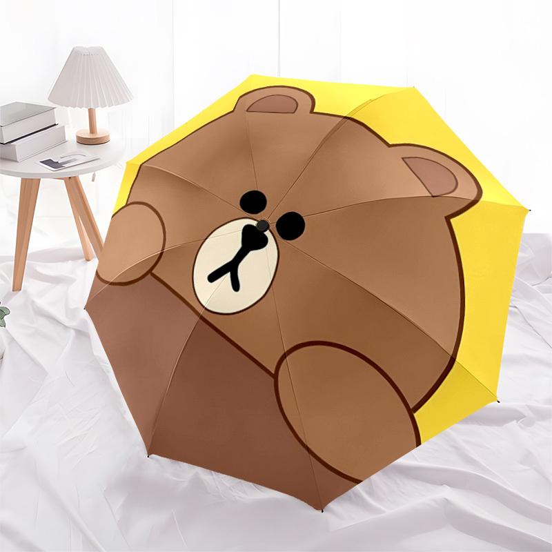 1pc BROWN Bear Line Automatic Folding Umbrella with 8-Rib Compact & Lightweight Design, Self-Opening/ Closing002