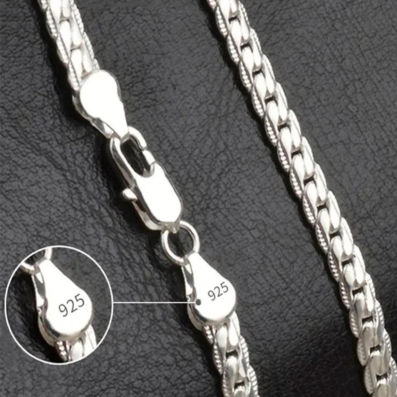 925 Silver 2 Piece Full Side Chain Necklace Bracelet Women Men Fashion Jewelry Set Wedding Gift