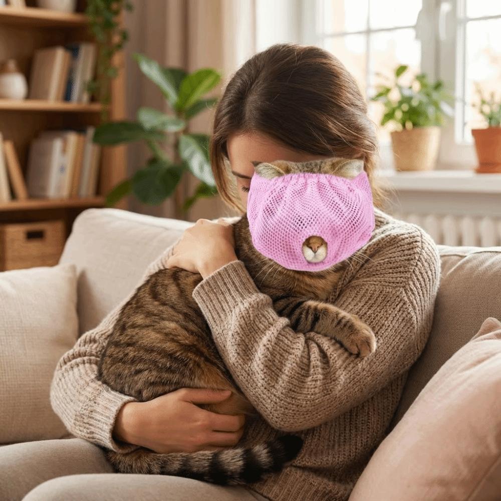 Professional Mesh Cat Mouth Cover Adjustable Washable Pet Grooming Mask Comfortable Breathable Anti-Bite Muzzle Pet Grooming