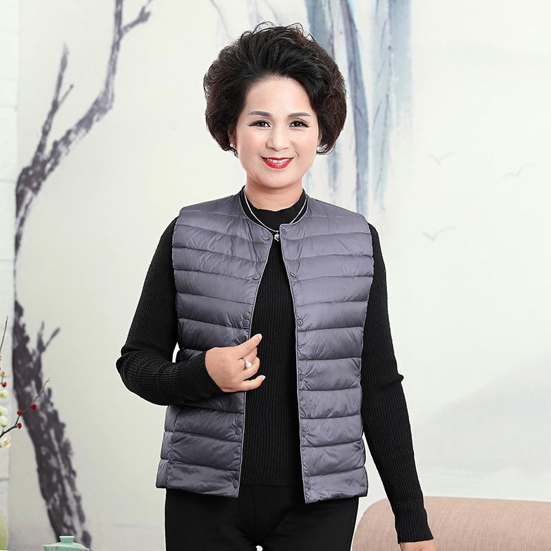 Middle-aged Vest Mother's Light and Thin Round Neck Down Jacket Liner Vest Large Size Warm Vest Vest Jacket
