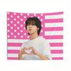 1PC Han Jisung Heart Gesture Tapestry  Pink US Flag Design Wall Hanging Cute KPop Idol Home Decor with Heart Sign Pattern