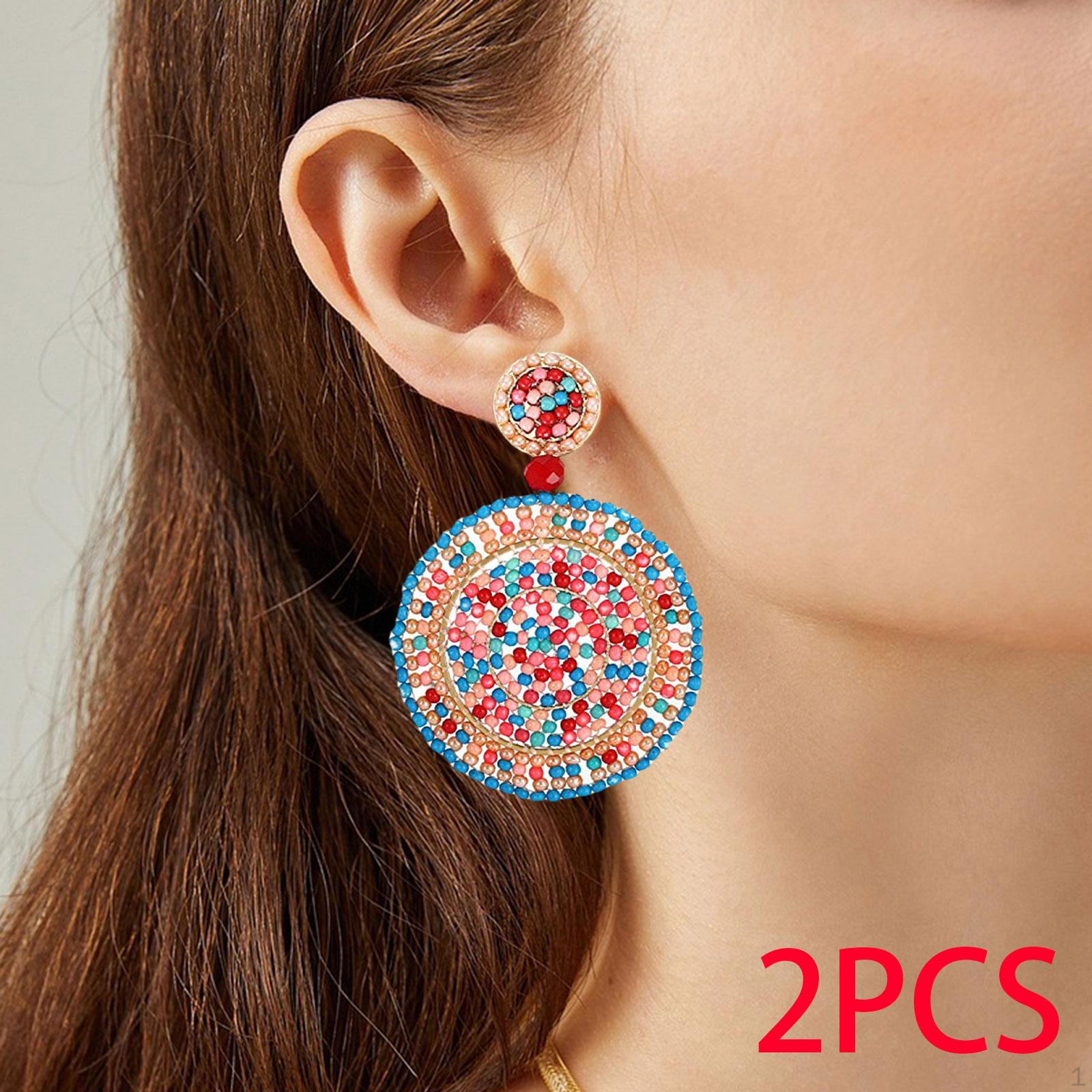 Серьги-подвески с бусинами, Бусины Разноцветные Украшения Винтажный Стиль Стеклянные Бусины Ручная Работа Pink Blue