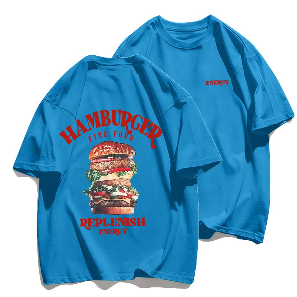 A Huge Hamburger T-Shirt Male Summer Comfortable Tee Shirts Breathable Soft Cotton Crewneck Top Multicolor Hip Hop Clothes