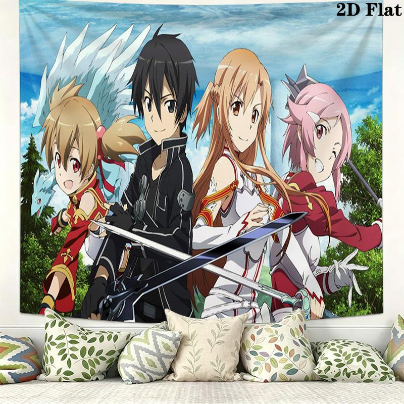 Sword Art Online Wall Tapestry Aesthetic Wall Hanging Printed Fabric Blanket Decorative Tapestries for Bedroom Living Room Home Decor