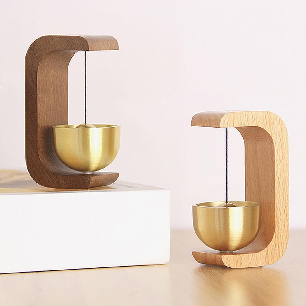 Miniature Buddhist Bell, Brass, Pet Memorial Service, Modern Buddhist Altar, Beautiful Sound, Mini Base, Natural Wood, Stylish, Portable