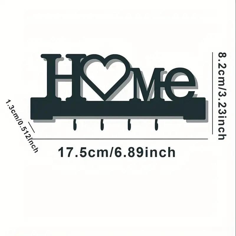 "Home Love" Shaped Key Holder With Hooks - No-Drill Wall Mount, Metal Organizer For Living Room Decor,Key Rack | Key Hanger Wall