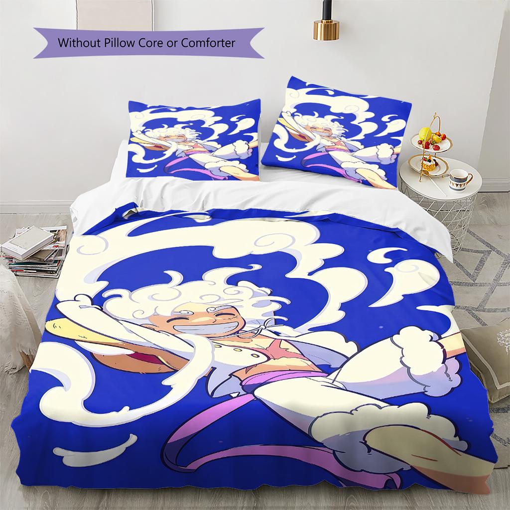 One Piece Gear Pattern Bedding Quilt Set Quilt Cover Pillowcase Home Birthday Gift(1 * duvet cover + 2 * pillowcase, without core)