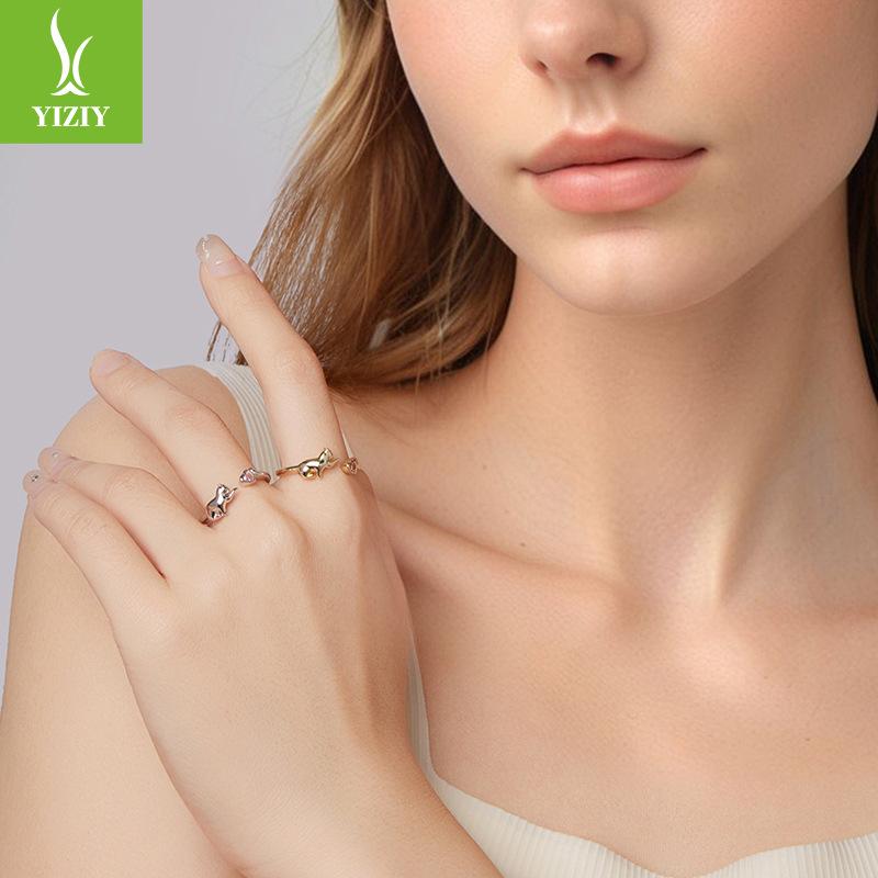 Pink Love Cat Open Ring, Sweet And Cute Animal S925 Sterling Silver Ring Ring.