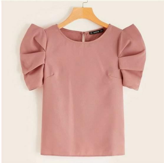 Damen 2024 Slim Einfarbiges Laternenärmel-Top