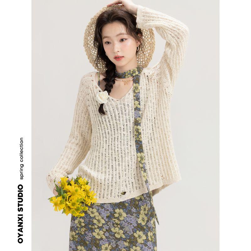 

Ouyang Xi Spring V Neck Loose Slim Fit Long Sleeves Tops Apricot(Mao Knitwear-In Stock) L