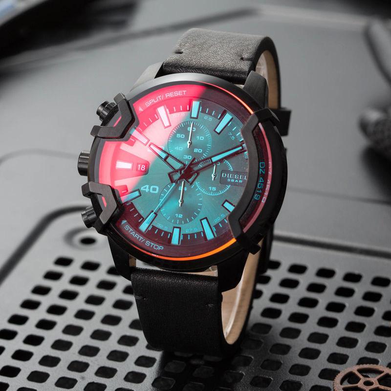 Diesel Griffed Watch Quartz Movement Leather Strap Black Dial Men watches DZ4519