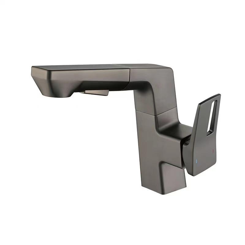 Bathroom Pull-out Basin Faucet 360 Rotation Single Hole Single Handle Hot And Cold Mixed Water Faucet Grey Sink Tap
