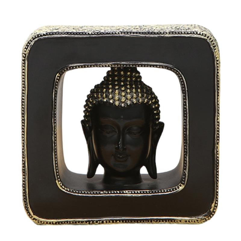 

Vintage Thai Chinese Styles Resins Buddhas Head Sculpture in Frame Spiritual Meditations Room Office Decorative Ornament 1