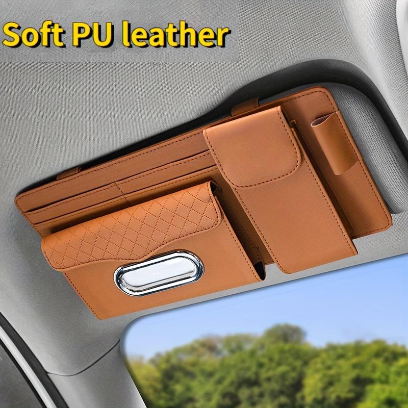 Universal PU Leather Car Sun Visor Organizer - 1pc, Car Storage Bag for Tidying, Pen & Bill Holder