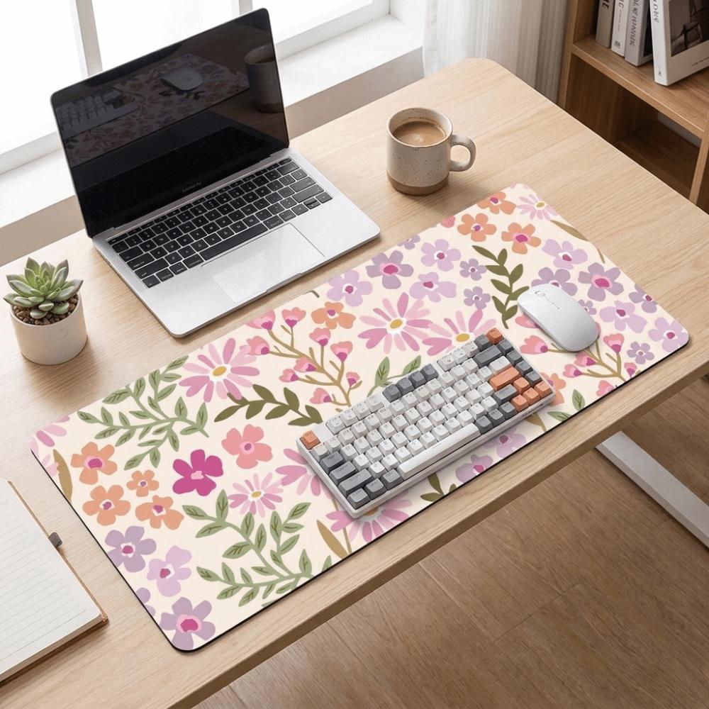 Large Mouse Pad Rubber Base Computer Mat Stain-resistant Floral Desk Pad  Work