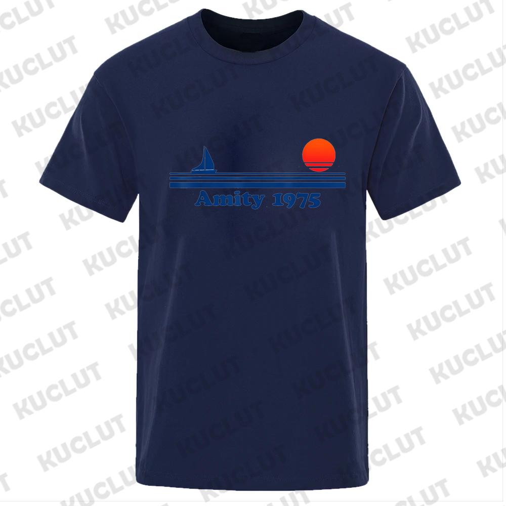 Amity 1975 Retro Print Tshirt Men Creativity Sweat Clothing Fashion Tee Clothes T Shirts Breathable T-Shirts Vintage Man Tshirts