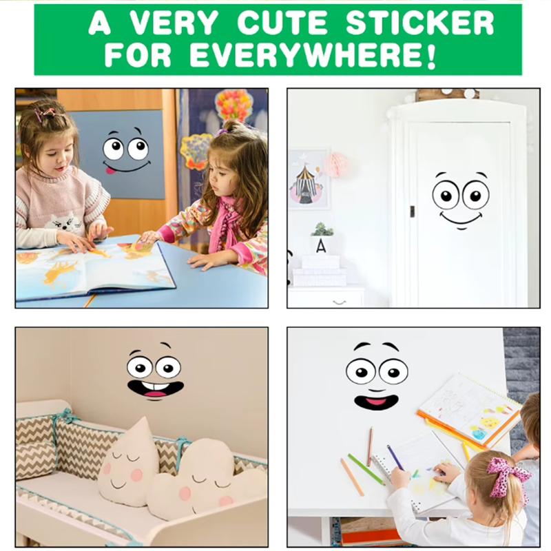 Cartoon Face Trash Can Stickers Self-Adhesive Waterproof Pvc Glossy Finish For Wall, Toilet, Refrigerator Indoor Outdoor