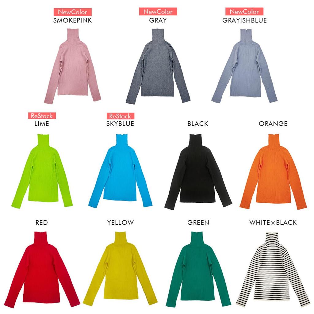 Yumetenbo Long Sleeve Colorful Rib Turtleneck Knit Top for Women In Their 30s, 40s, and 50s. Long Sleeves, Fall, Spring, and Winter.