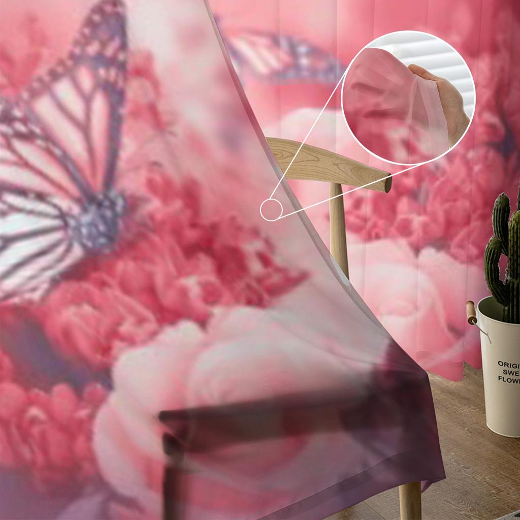 Tende Trasparenti in Tulle Rosso e Rose Gialle per Decorazione Soggiorno Tenda per la Stanza Camera da Letto Cucina Tende in Voile Organza