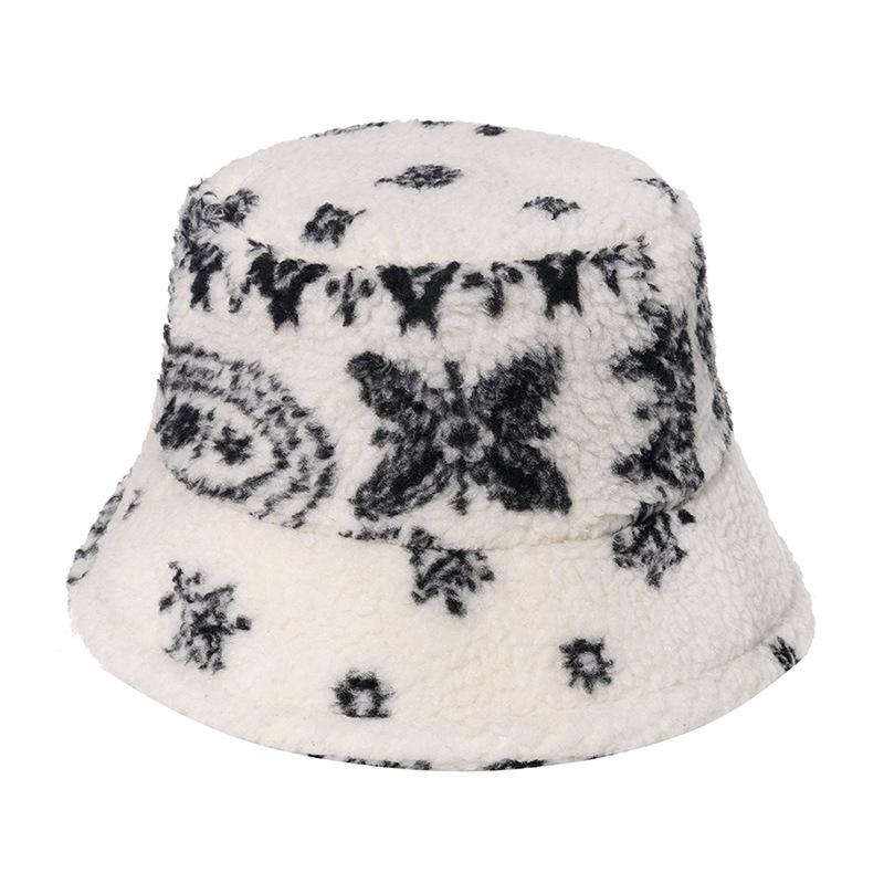 2024 New Fashion Retro Amoeba Cashew Flower Lamb Wool Warm Bucket Hat Men and Women Winter Hat Korean Version